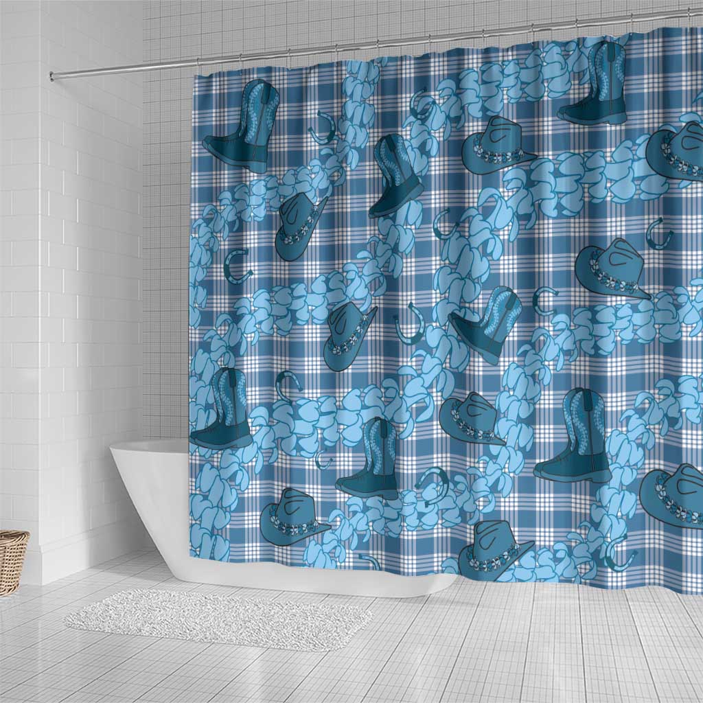 Cyan Palaka Hawaii Cowboy Shower Curtain Puakenikeni Lei Paniolo Papale Seamless Vibes - Polynesian Pride