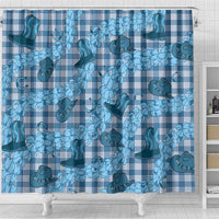Cyan Palaka Hawaii Cowboy Shower Curtain Puakenikeni Lei Paniolo Papale Seamless Vibes - Polynesian Pride