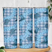 Cyan Palaka Hawaii Cowboy Skinny Tumbler Puakenikeni Lei Paniolo Papale Seamless Vibes - Polynesian Pride