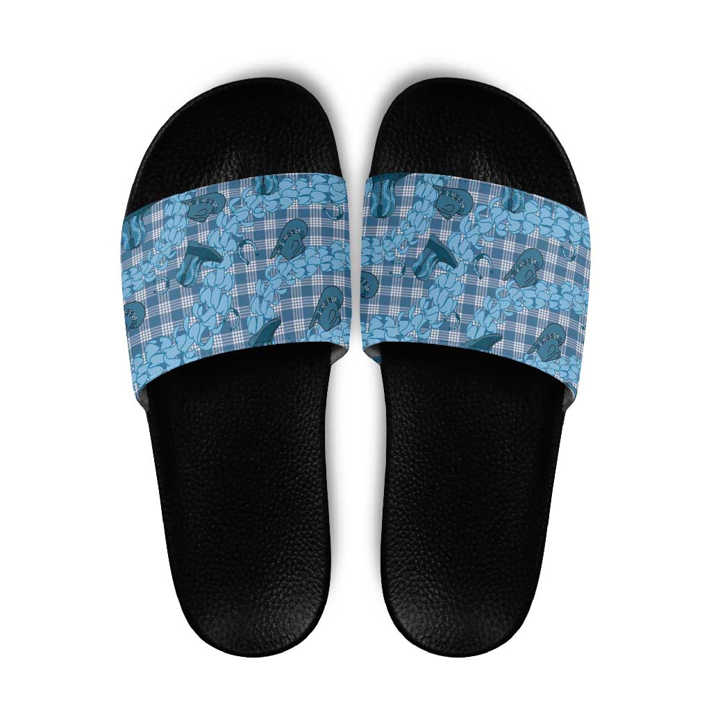 Cyan Palaka Hawaii Cowboy Slide Sandals Puakenikeni Lei Paniolo Papale Seamless Vibes - Polynesian Pride
