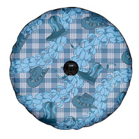 Cyan Palaka Hawaii Cowboy Spare Tire Cover Puakenikeni Lei Paniolo Papale Seamless Vibes - Polynesian Pride