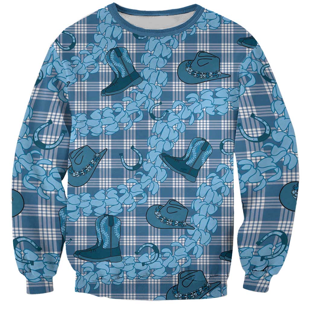 Cyan Palaka Hawaii Cowboy Sweatshirt Puakenikeni Lei Paniolo Papale Seamless Vibes - Polynesian Pride