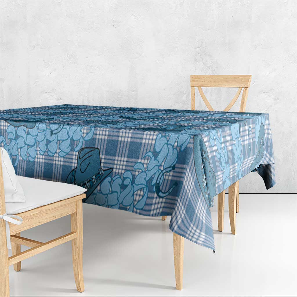Cyan Palaka Hawaii Cowboy Tablecloth Puakenikeni Lei Paniolo Papale Seamless Vibes - Polynesian Pride