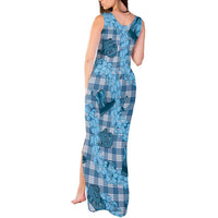Cyan Palaka Hawaii Cowboy Tank Maxi Dress Puakenikeni Lei Paniolo Papale Seamless Vibes - Polynesian Pride