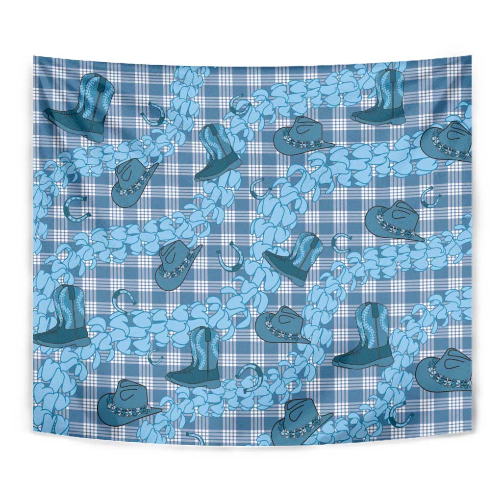 Cyan Palaka Hawaii Cowboy Tapestry Puakenikeni Lei Paniolo Papale Seamless Vibes - Polynesian Pride
