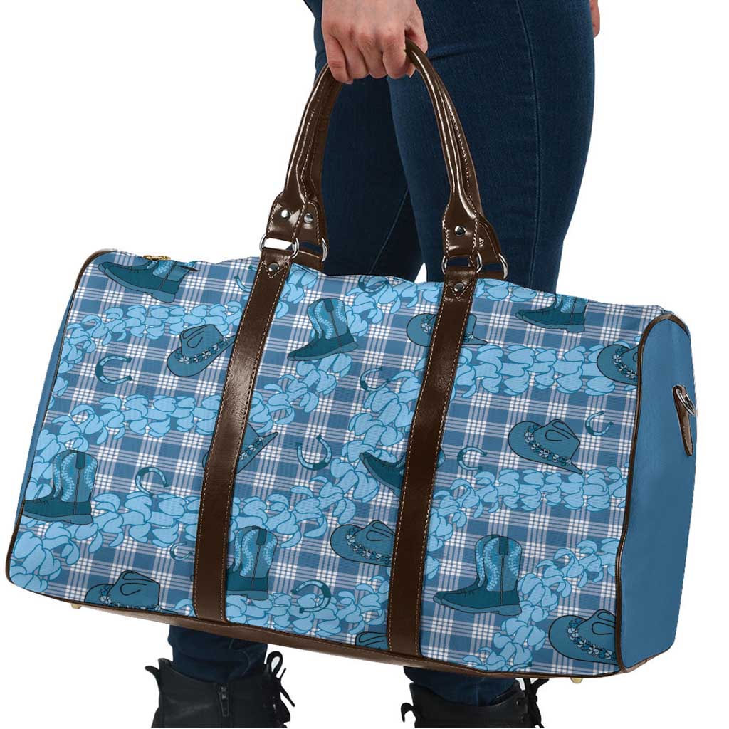 Cyan Palaka Hawaii Cowboy Travel Bag Puakenikeni Lei Paniolo Papale Seamless Vibes - Polynesian Pride