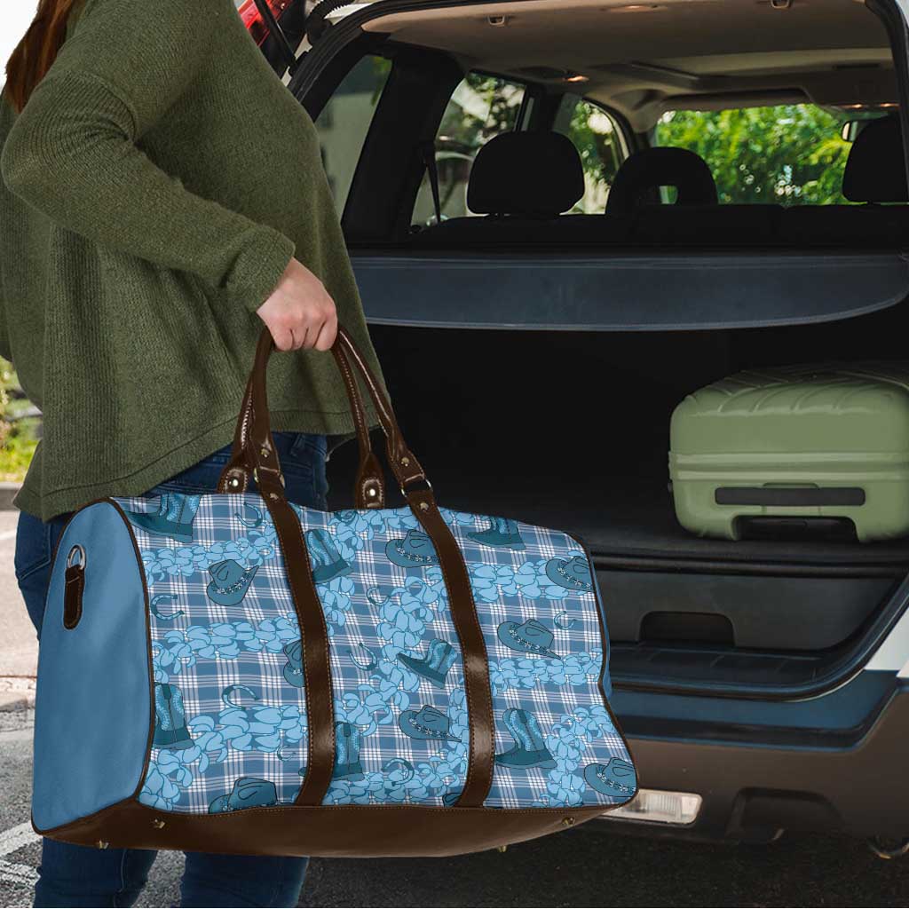 Cyan Palaka Hawaii Cowboy Travel Bag Puakenikeni Lei Paniolo Papale Seamless Vibes - Polynesian Pride