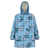 Cyan Palaka Hawaii Cowboy Wearable Blanket Hoodie Puakenikeni Lei Paniolo Papale Seamless Vibes - Polynesian Pride