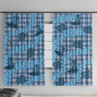 Cyan Palaka Hawaii Cowboy Window Curtain Puakenikeni Lei Paniolo Papale Seamless Vibes - Polynesian Pride