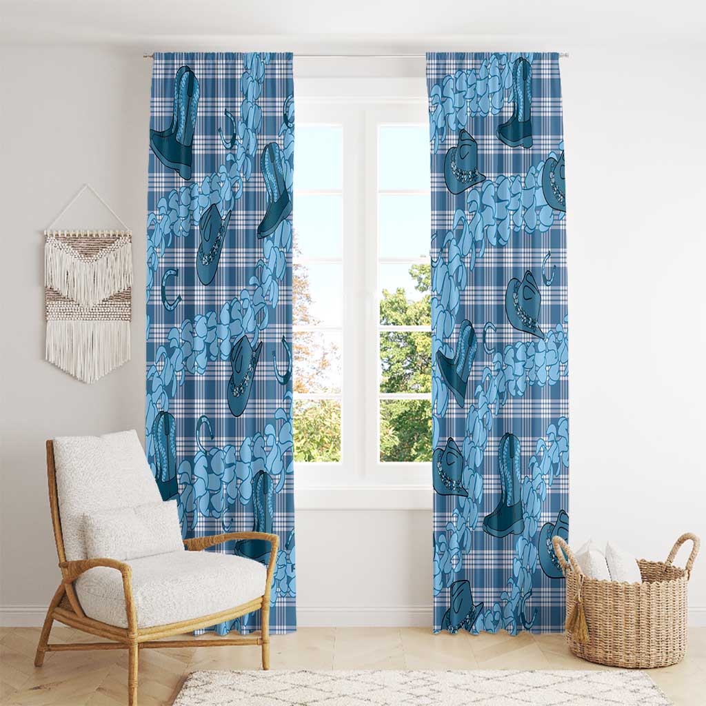 Cyan Palaka Hawaii Cowboy Window Curtain Puakenikeni Lei Paniolo Papale Seamless Vibes - Polynesian Pride