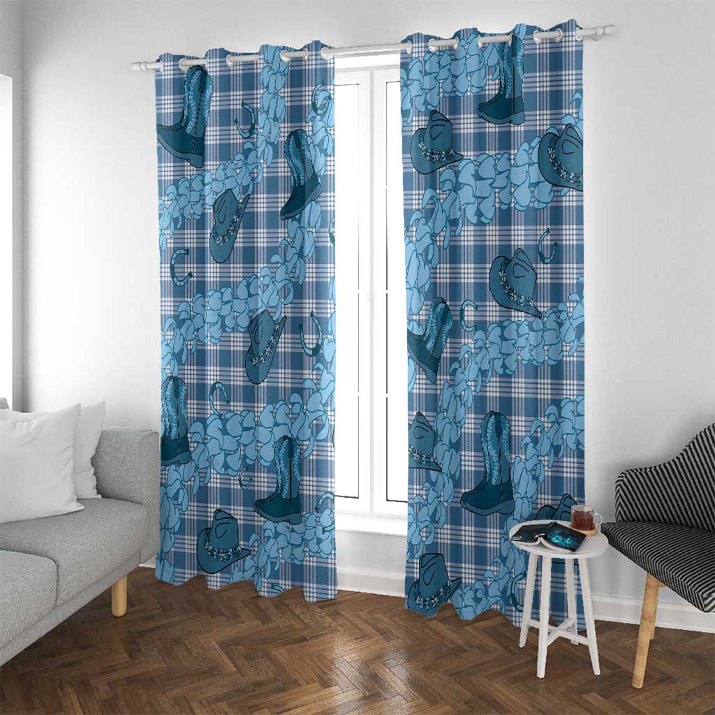 Cyan Palaka Hawaii Cowboy Window Curtain Puakenikeni Lei Paniolo Papale Seamless Vibes - Polynesian Pride