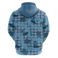 Cyan Palaka Hawaii Cowboy Zip Hoodie Puakenikeni Lei Paniolo Papale Seamless Vibes - Polynesian Pride