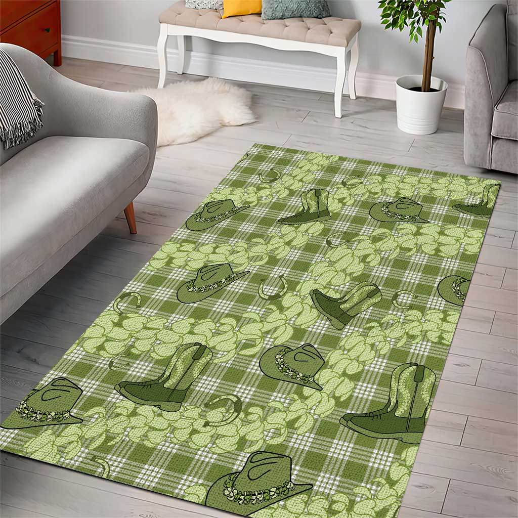 Lime Palaka Hawaii Cowboy Area Rug Puakenikeni Lei Paniolo Papale Seamless Vibes - Polynesian Pride