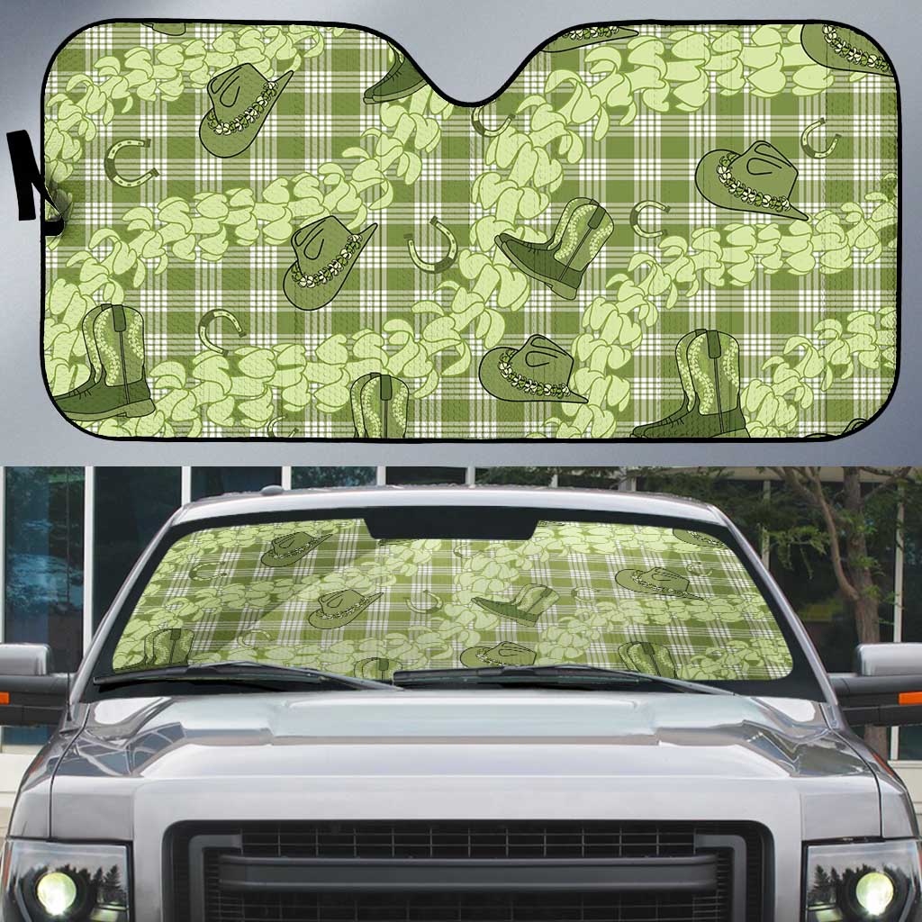 Lime Palaka Hawaii Cowboy Auto Sun Shade Puakenikeni Lei Paniolo Papale Seamless Vibes - Polynesian Pride