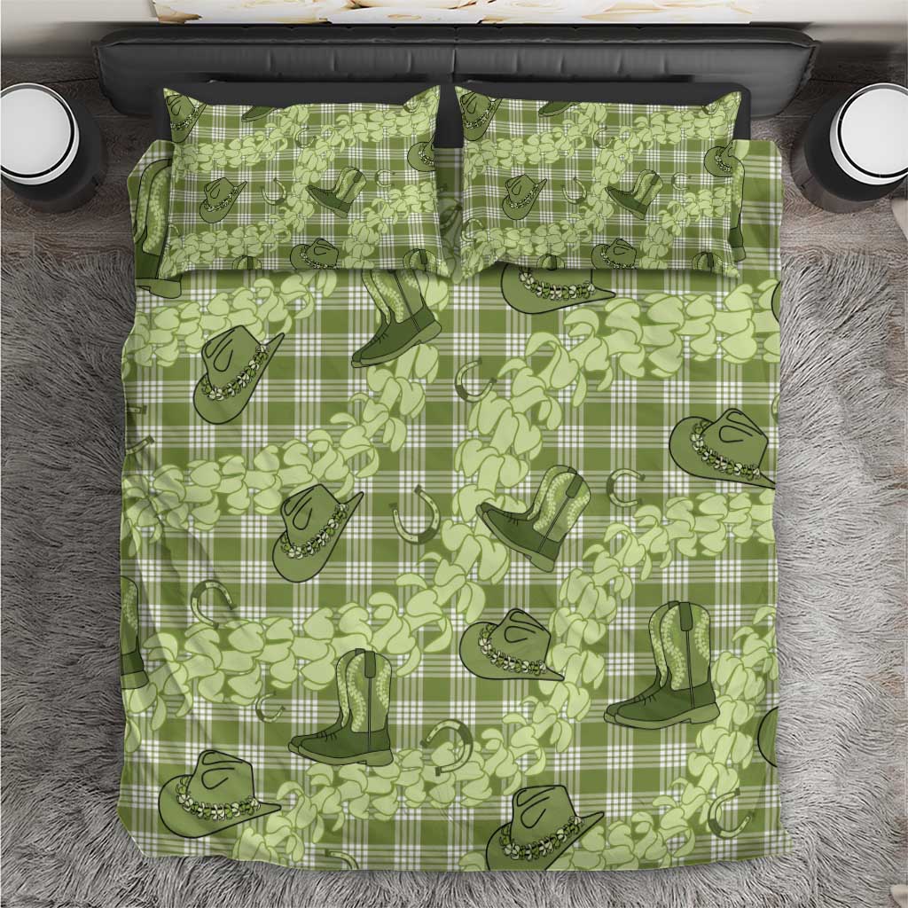 Lime Palaka Hawaii Cowboy Bedding Set Puakenikeni Lei Paniolo Papale Seamless Vibes - Polynesian Pride