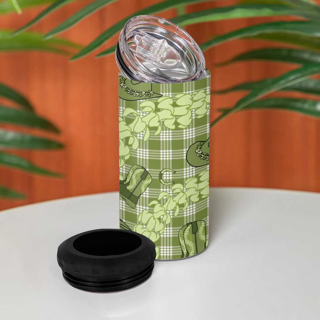 Lime Palaka Hawaii Cowboy 4 in 1 Can Cooler Tumbler Puakenikeni Lei Paniolo Papale Seamless Vibes - Polynesian Pride