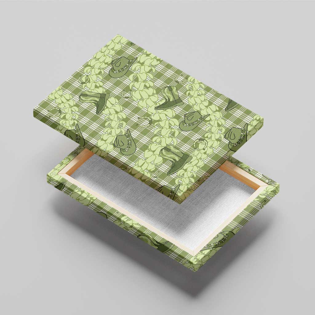 Lime Palaka Hawaii Cowboy Canvas Wall Art Puakenikeni Lei Paniolo Papale Seamless Vibes - Polynesian Pride