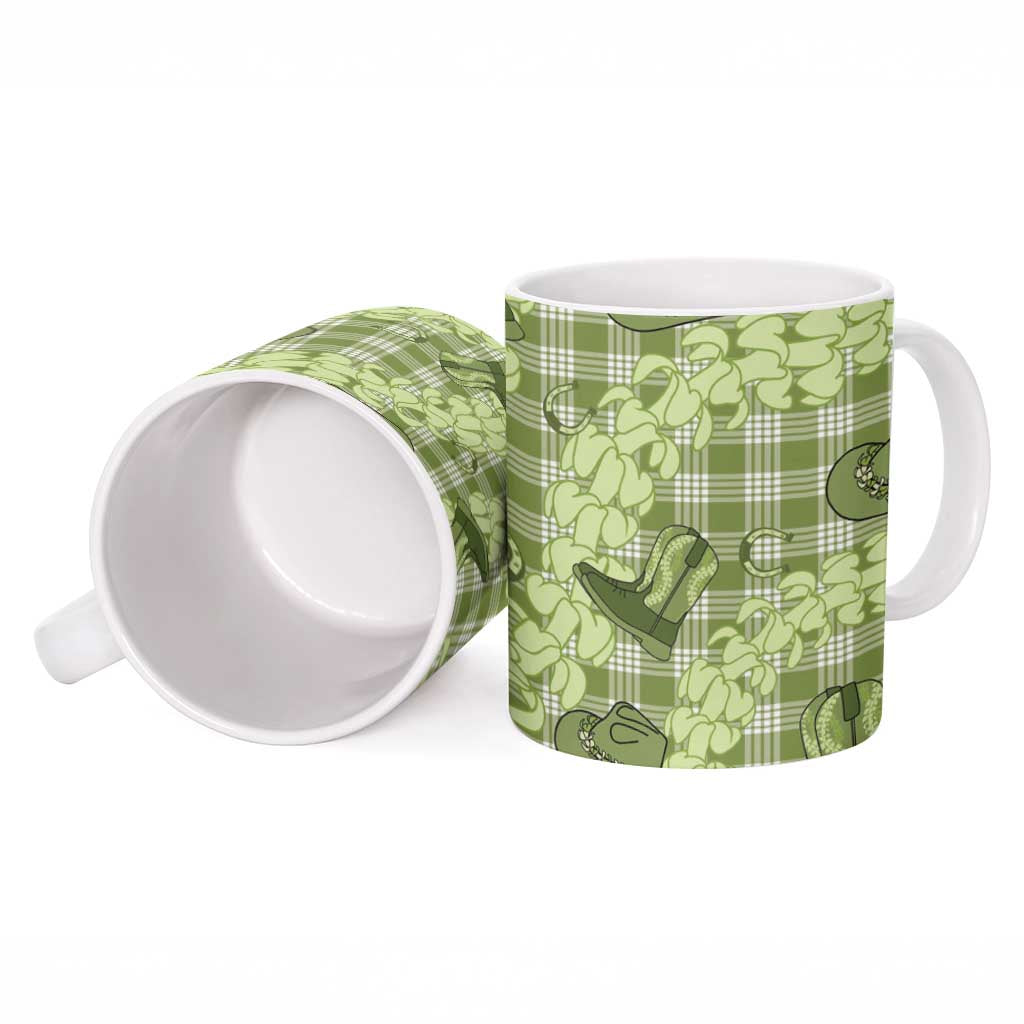 Lime Palaka Hawaii Cowboy Ceramic Mug Puakenikeni Lei Paniolo Papale Seamless Vibes - Polynesian Pride