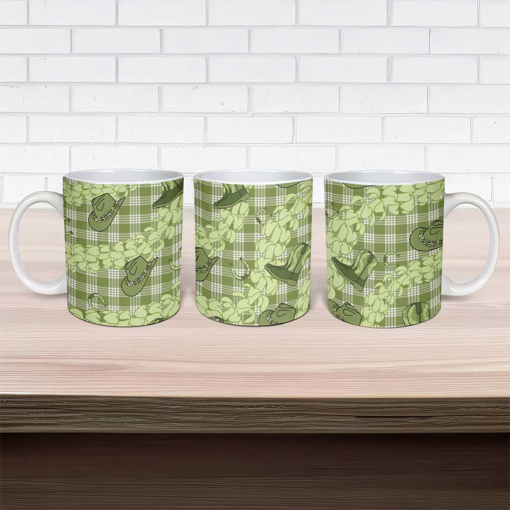 Lime Palaka Hawaii Cowboy Ceramic Mug Puakenikeni Lei Paniolo Papale Seamless Vibes - Polynesian Pride