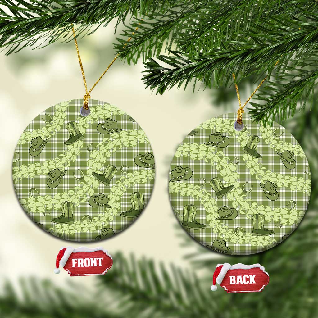 Lime Palaka Hawaii Cowboy Ceramic Ornament Puakenikeni Lei Paniolo Papale Seamless Vibes - Polynesian Pride