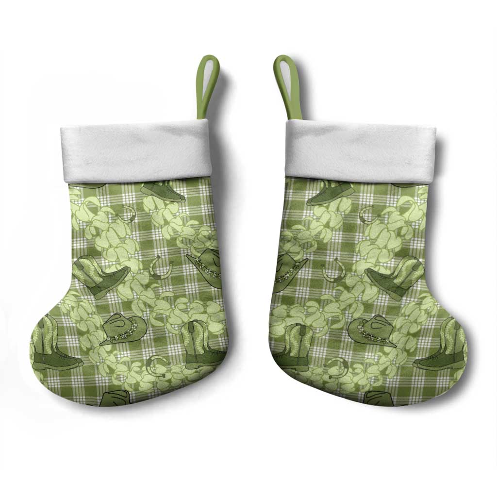 Lime Palaka Hawaii Cowboy Christmas Stocking Puakenikeni Lei Paniolo Papale Seamless Vibes - Polynesian Pride