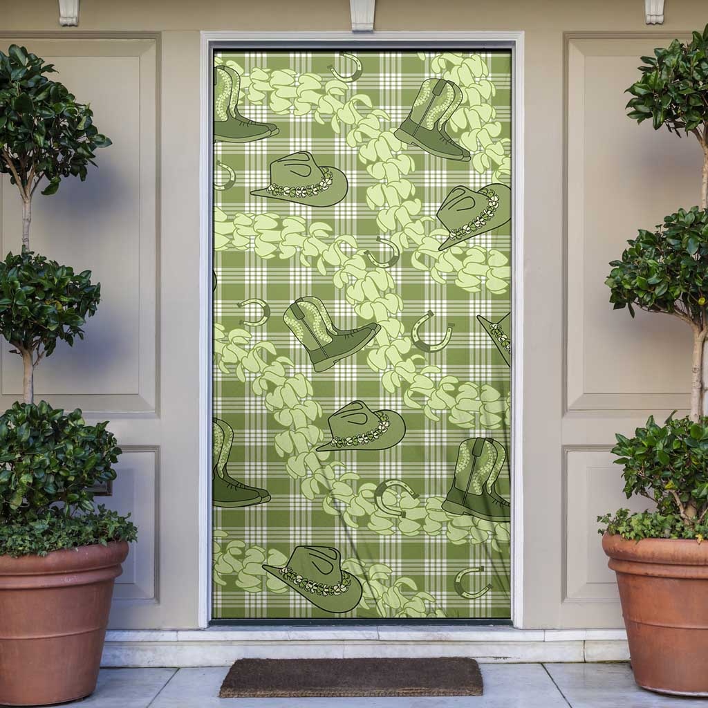 Lime Palaka Hawaii Cowboy Door Cover Puakenikeni Lei Paniolo Papale Seamless Vibes - Polynesian Pride