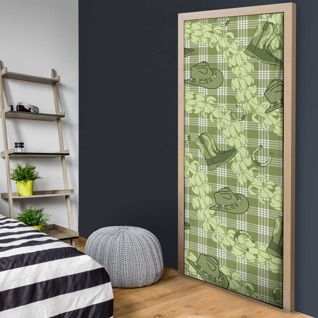 Lime Palaka Hawaii Cowboy Door Cover Puakenikeni Lei Paniolo Papale Seamless Vibes - Polynesian Pride