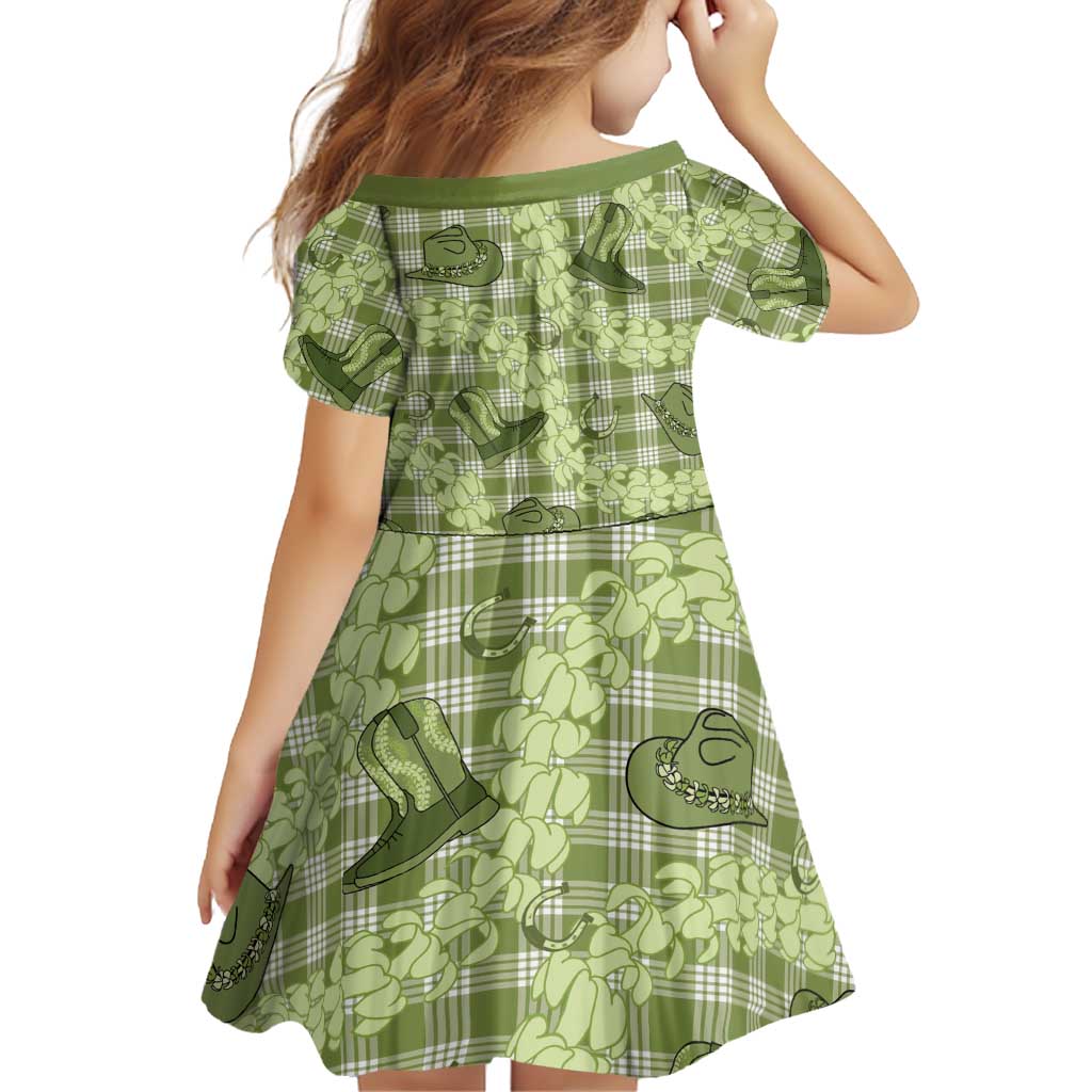 Lime Palaka Hawaii Cowboy Family Matching Off Shoulder Short Dress and Hawaiian Shirt Puakenikeni Lei Paniolo Papale Seamless Vibes - Polynesian Pride