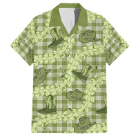 Lime Palaka Hawaii Cowboy Family Matching Off Shoulder Short Dress and Hawaiian Shirt Puakenikeni Lei Paniolo Papale Seamless Vibes - Polynesian Pride