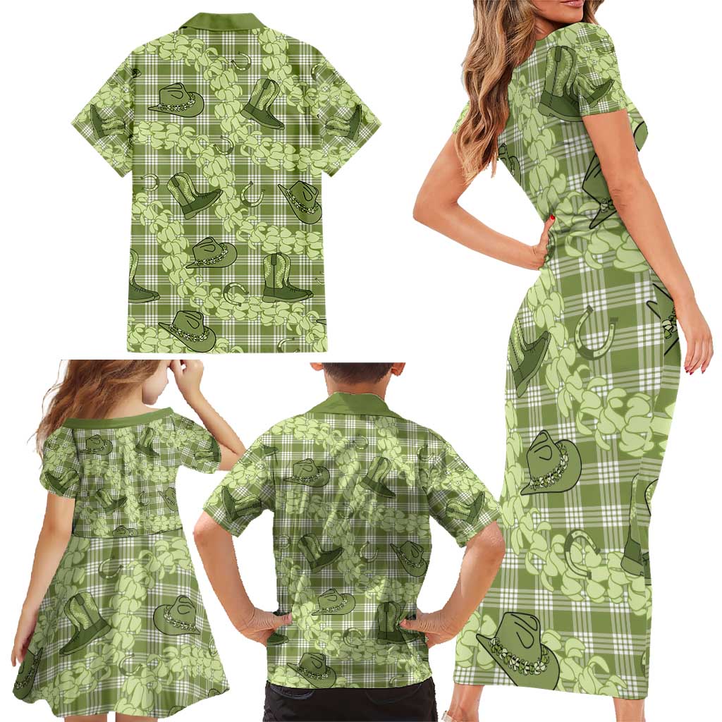 Lime Palaka Hawaii Cowboy Family Matching Short Sleeve Bodycon Dress and Hawaiian Shirt Puakenikeni Lei Paniolo Papale Seamless Vibes - Polynesian Pride