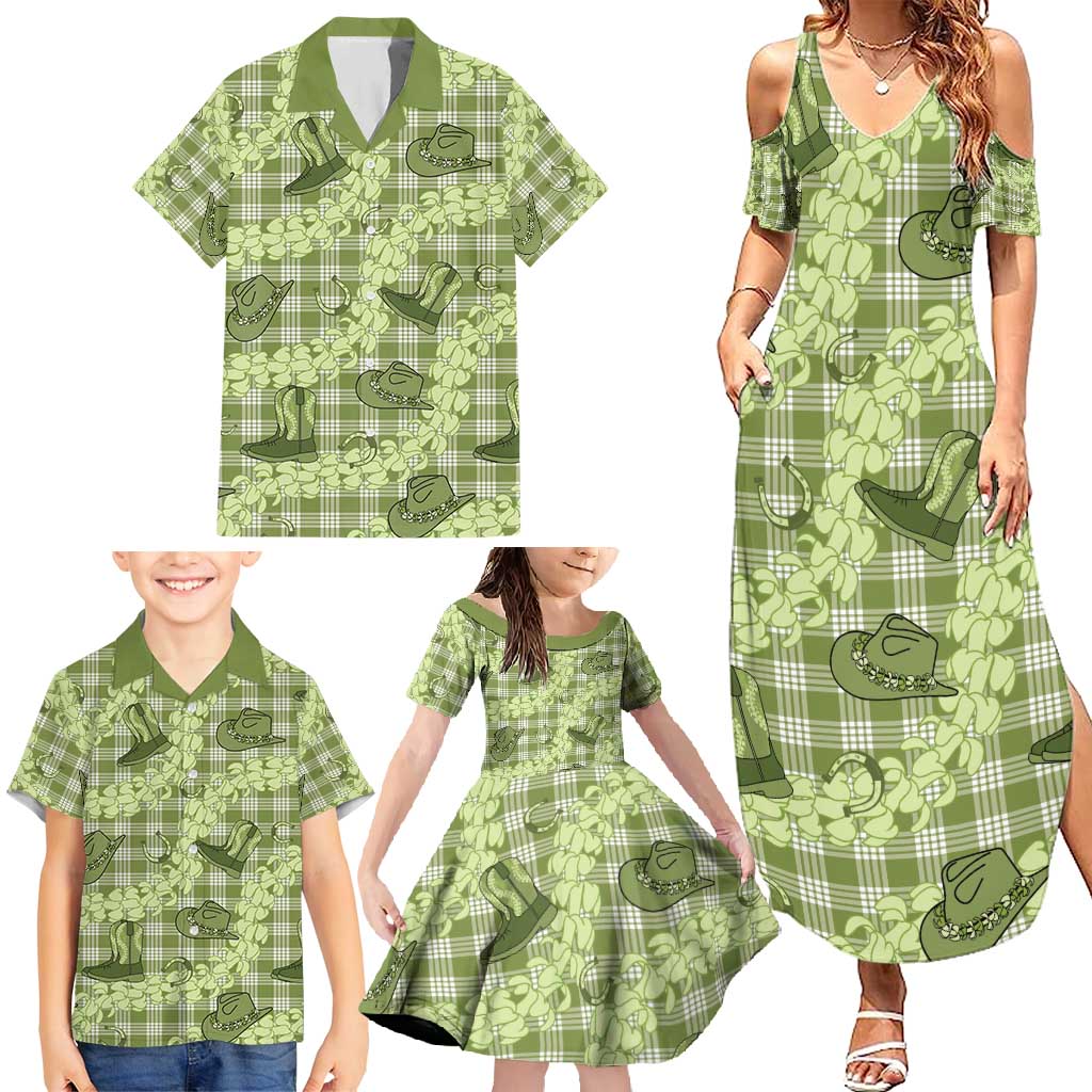 Lime Palaka Hawaii Cowboy Family Matching Summer Maxi Dress and Hawaiian Shirt Puakenikeni Lei Paniolo Papale Seamless Vibes - Polynesian Pride