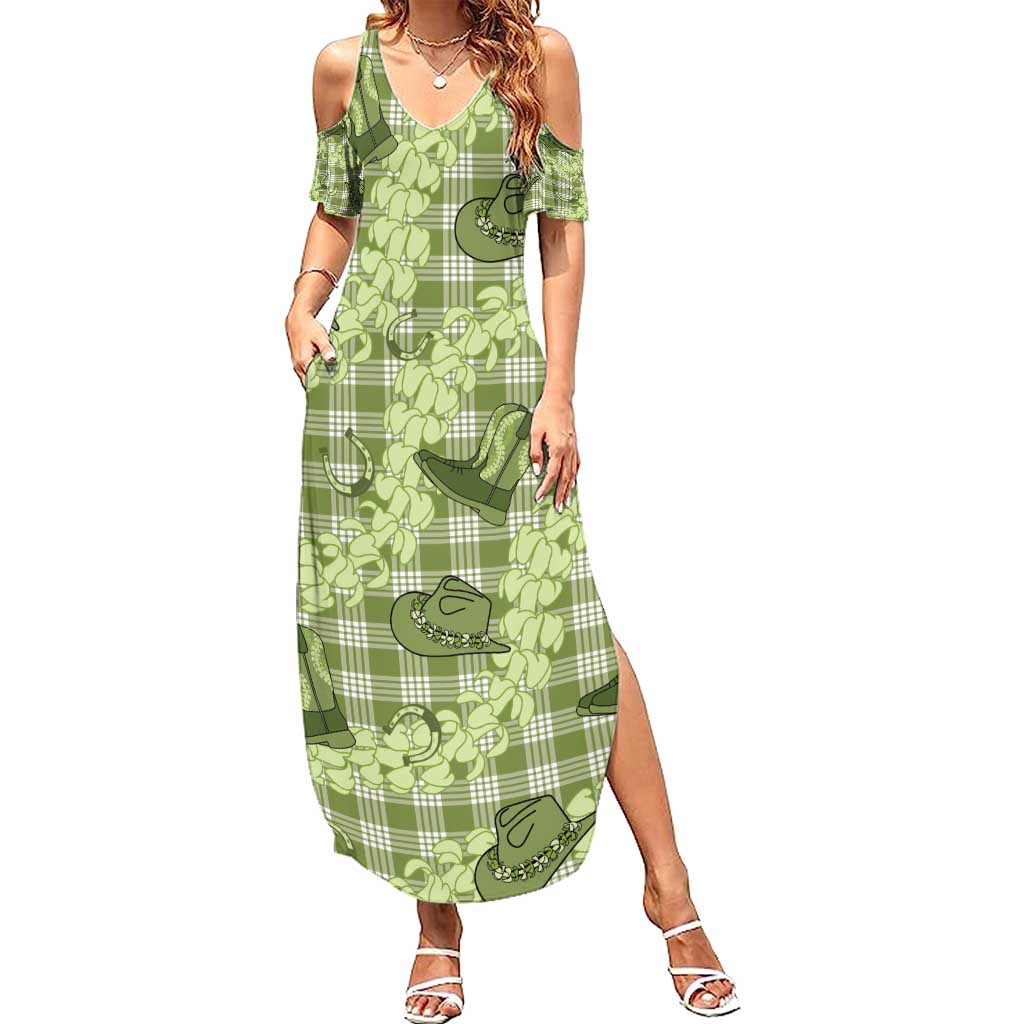 Lime Palaka Hawaii Cowboy Family Matching Summer Maxi Dress and Hawaiian Shirt Puakenikeni Lei Paniolo Papale Seamless Vibes - Polynesian Pride
