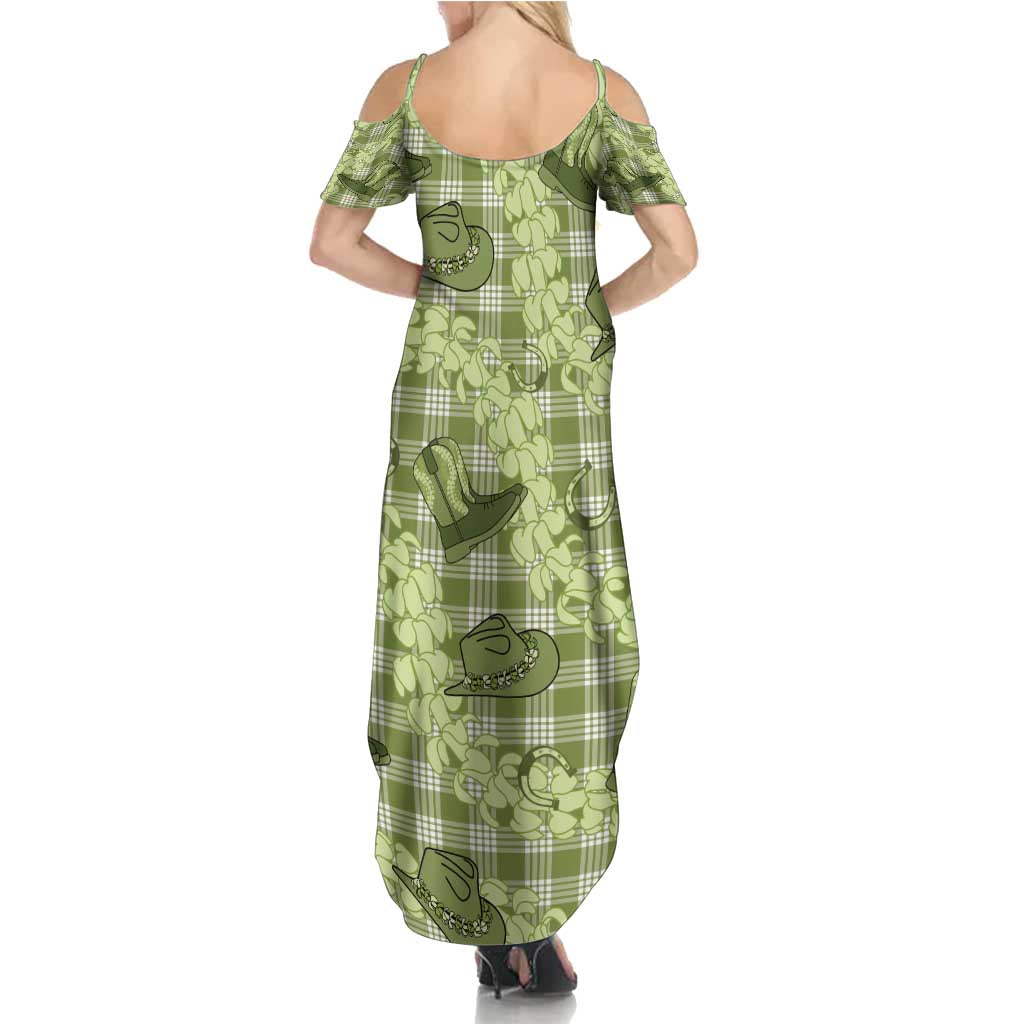 Lime Palaka Hawaii Cowboy Family Matching Summer Maxi Dress and Hawaiian Shirt Puakenikeni Lei Paniolo Papale Seamless Vibes - Polynesian Pride