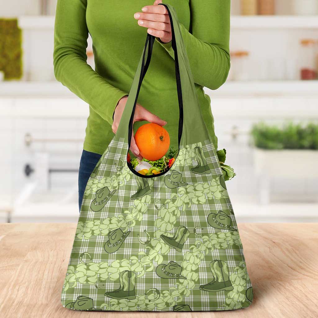 Lime Palaka Hawaii Cowboy Grocery Bag Puakenikeni Lei Paniolo Papale Seamless Vibes - Polynesian Pride