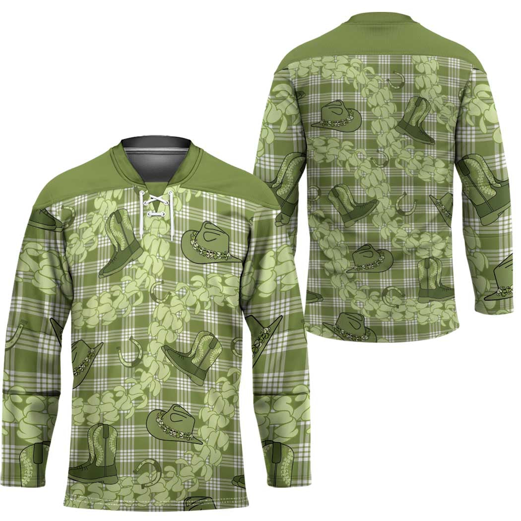 Lime Palaka Hawaii Cowboy Hockey Jersey Puakenikeni Lei Paniolo Papale Seamless Vibes - Polynesian Pride