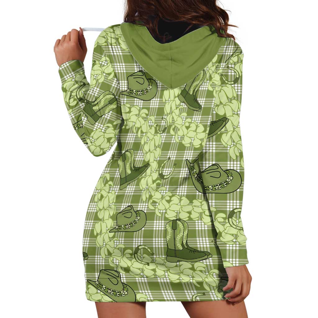 Lime Palaka Hawaii Cowboy Hoodie Dress Puakenikeni Lei Paniolo Papale Seamless Vibes - Polynesian Pride