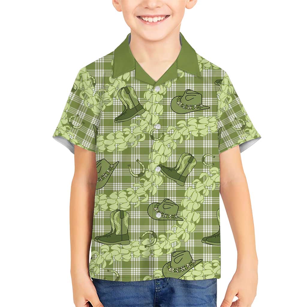 Lime Palaka Hawaii Cowboy Kid Hawaiian Shirt Puakenikeni Lei Paniolo Papale Seamless Vibes - Polynesian Pride