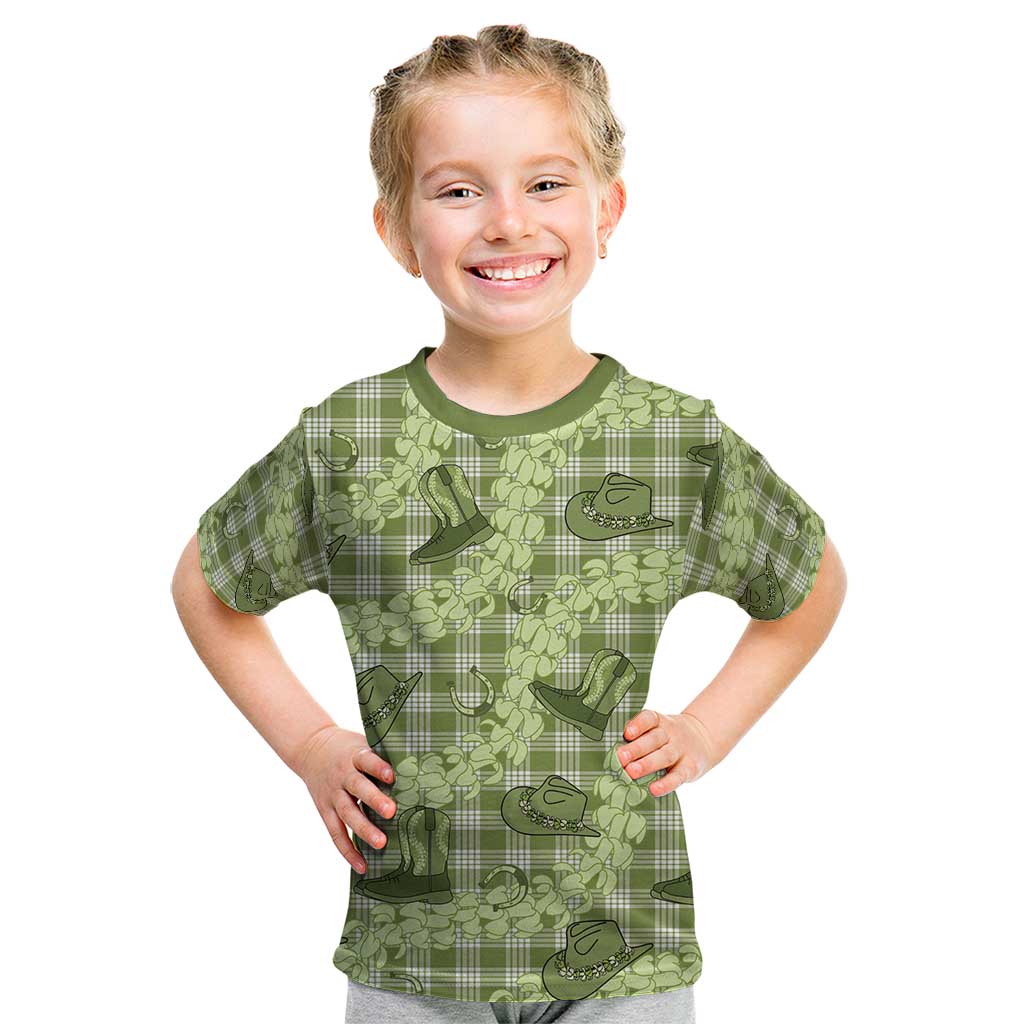 Lime Palaka Hawaii Cowboy Kid T Shirt Puakenikeni Lei Paniolo Papale Seamless Vibes - Polynesian Pride