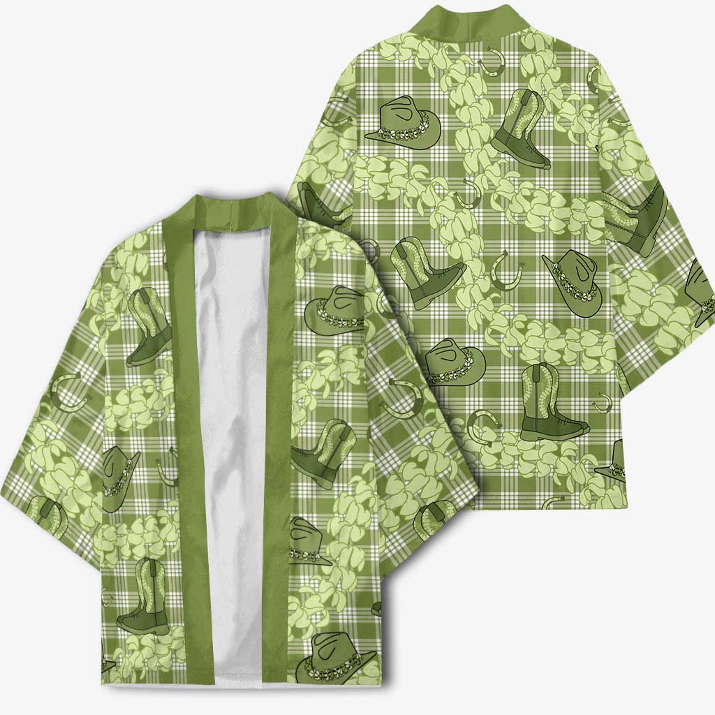 Lime Palaka Hawaii Cowboy Kimono Puakenikeni Lei Paniolo Papale Seamless Vibes - Polynesian Pride