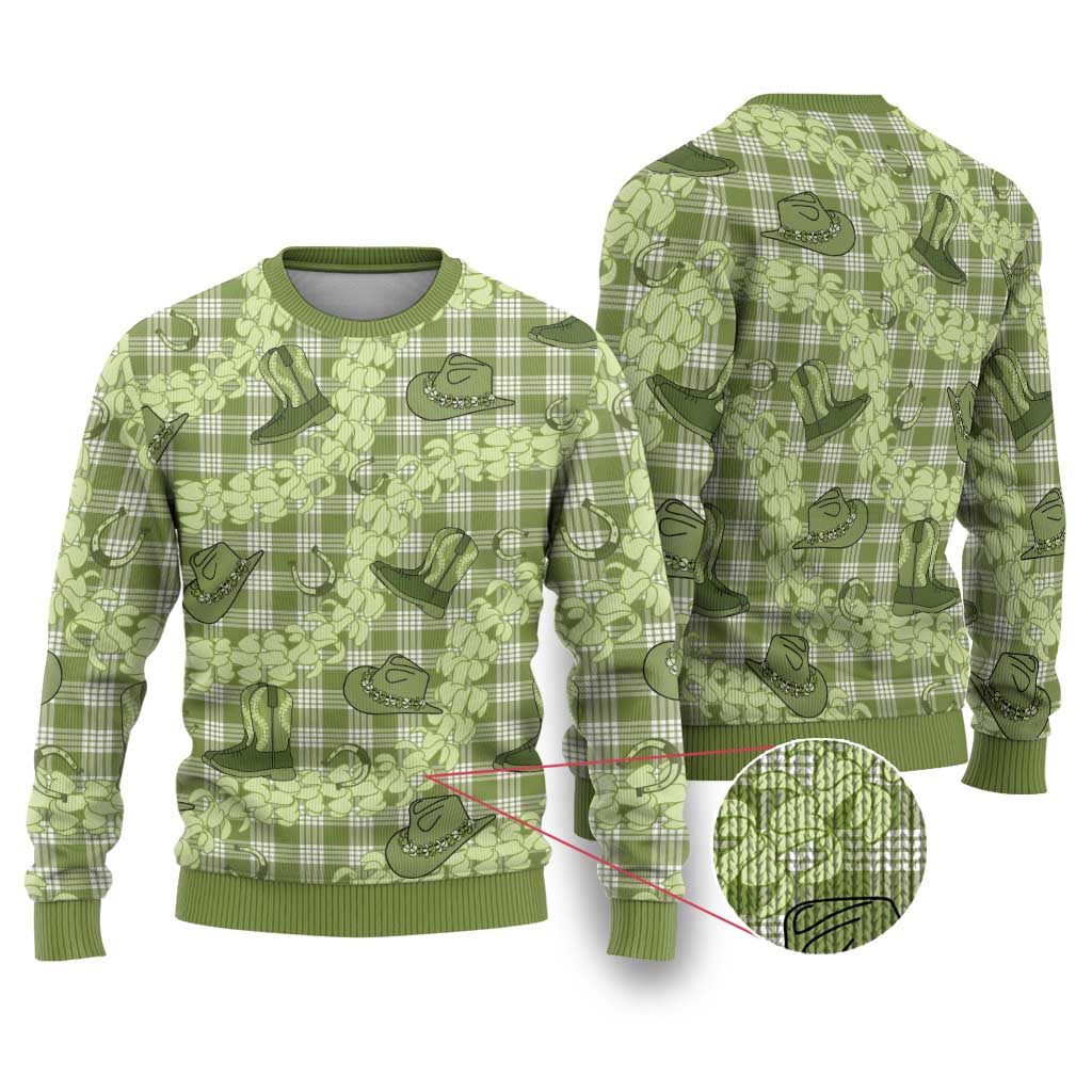 Lime Palaka Hawaii Cowboy Ugly Christmas Sweater Puakenikeni Lei Paniolo Papale Seamless Vibes - Polynesian Pride