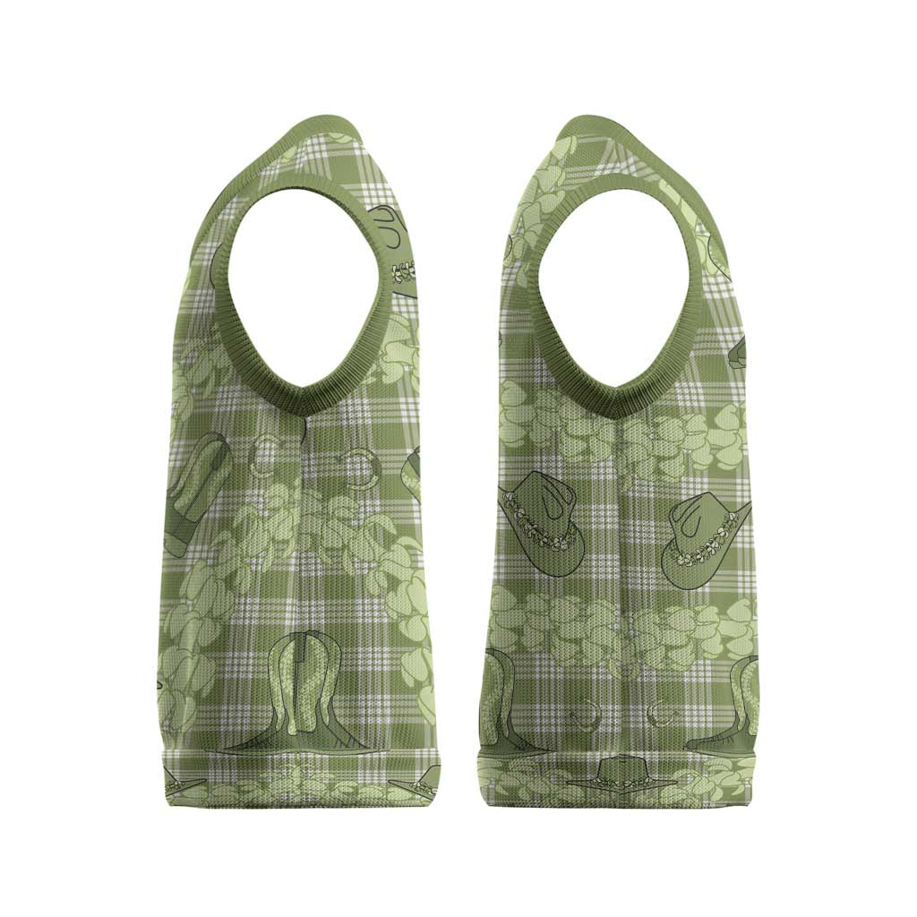 Lime Palaka Hawaii Cowboy Christmas Knitted V-Neck Vest Puakenikeni Lei Paniolo Papale Seamless Vibes - Polynesian Pride