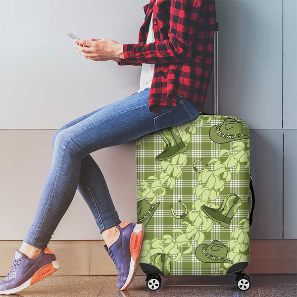 Lime Palaka Hawaii Cowboy Luggage Cover Puakenikeni Lei Paniolo