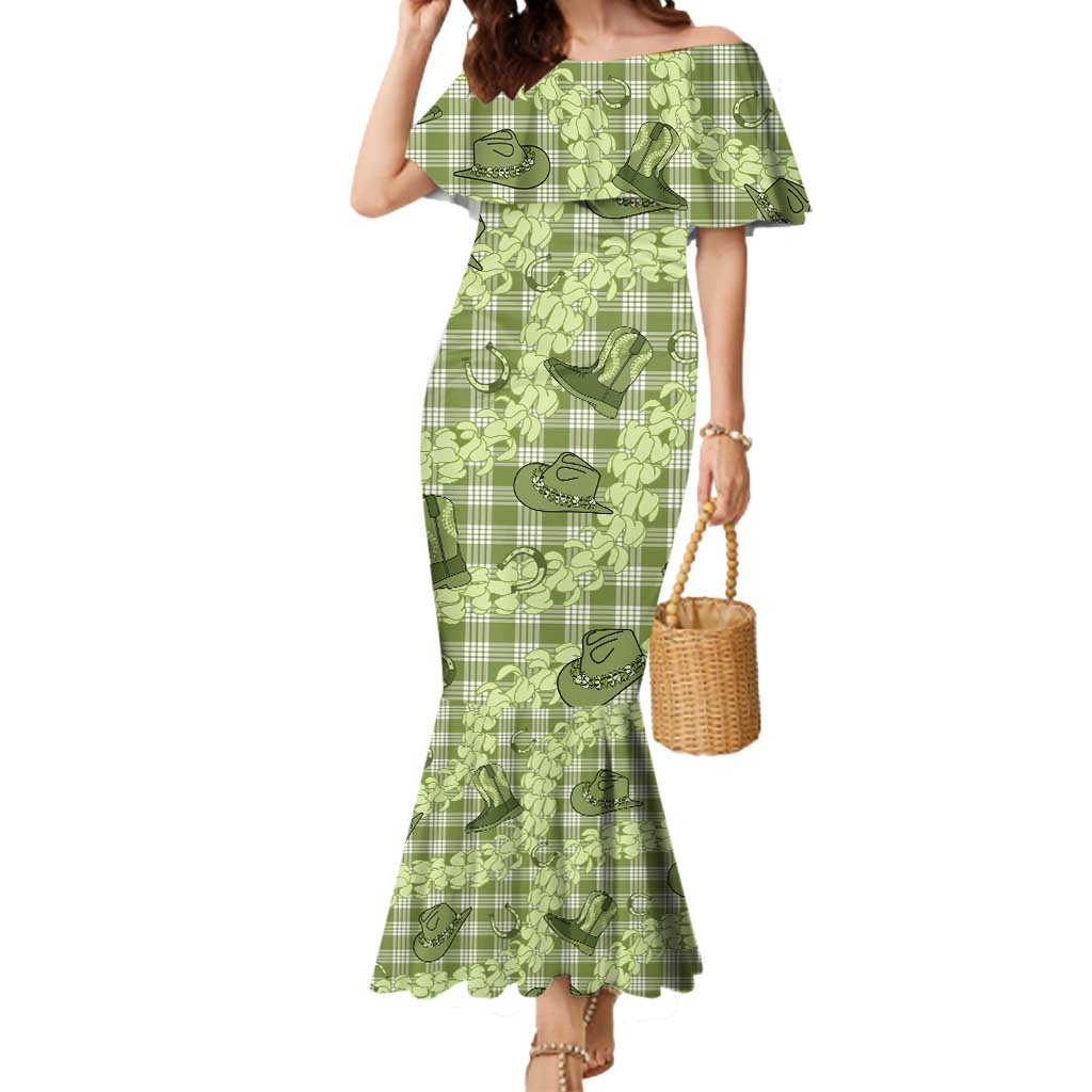 Lime Palaka Hawaii Cowboy Mermaid Dress Puakenikeni Lei Paniolo Papale Seamless Vibes - Polynesian Pride