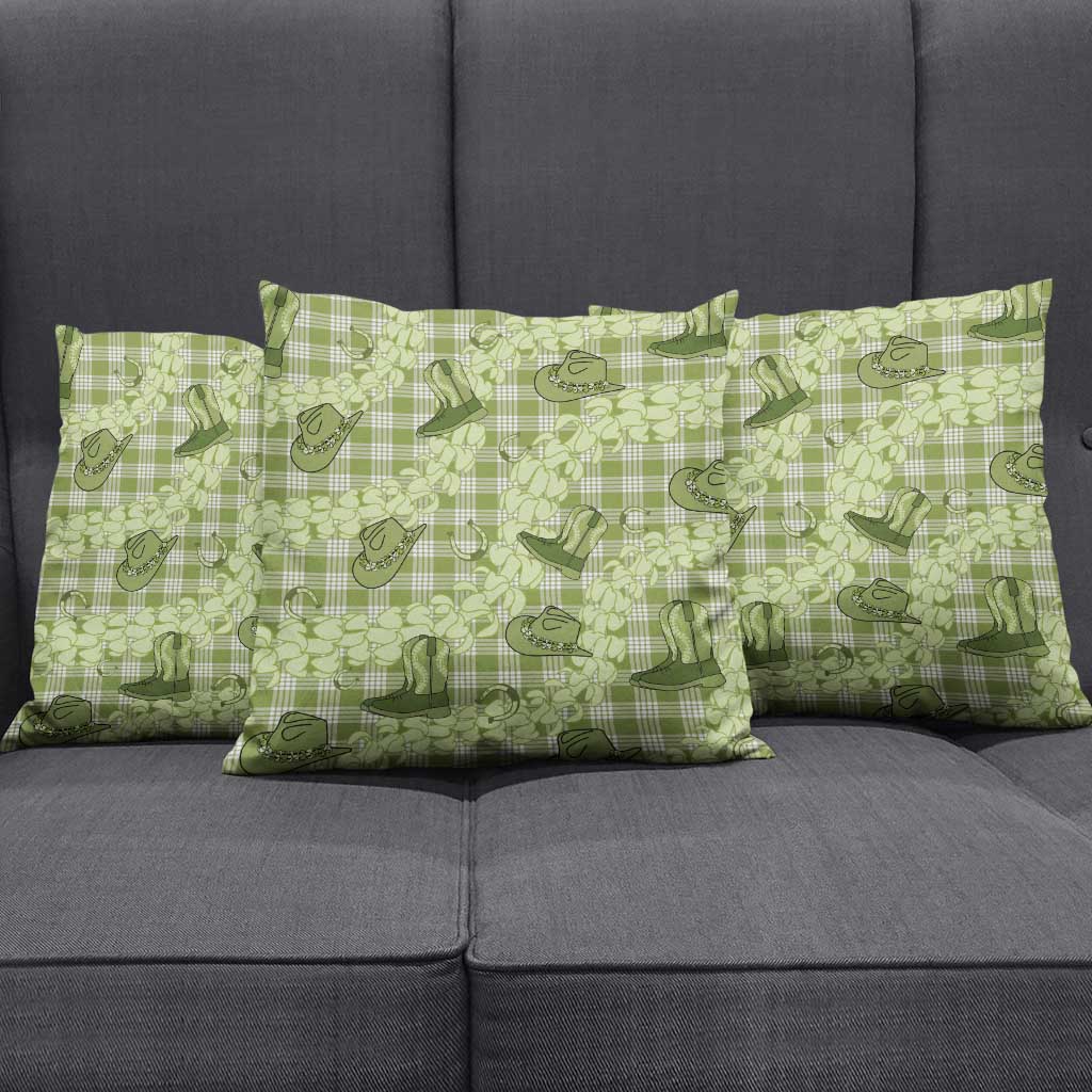 Lime Palaka Hawaii Cowboy Pillow Cover Puakenikeni Lei Paniolo Papale Seamless Vibes - Polynesian Pride