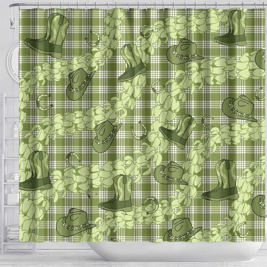 Lime Palaka Hawaii Cowboy Shower Curtain Puakenikeni Lei Paniolo Papale Seamless Vibes - Polynesian Pride