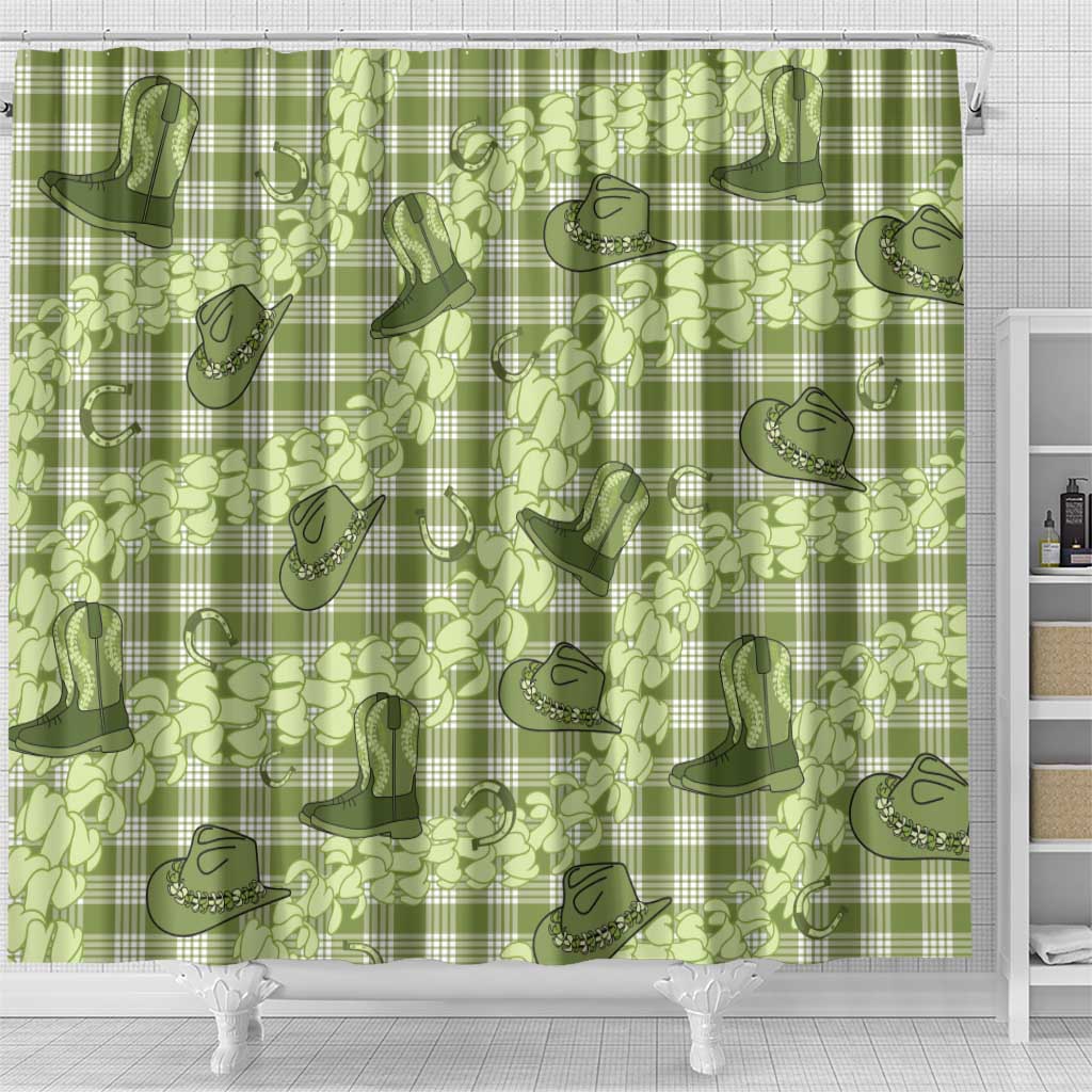 Lime Palaka Hawaii Cowboy Shower Curtain Puakenikeni Lei Paniolo Papale Seamless Vibes - Polynesian Pride
