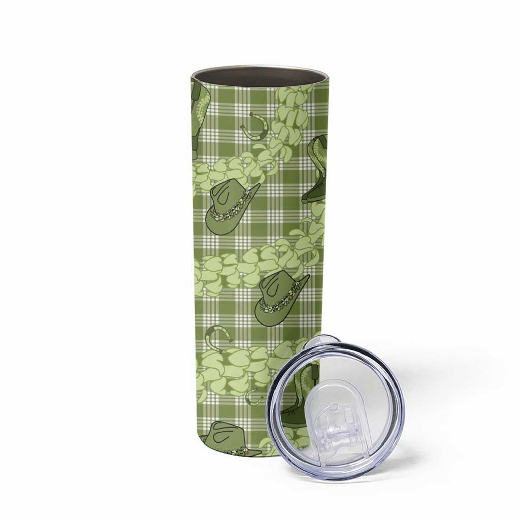 Lime Palaka Hawaii Cowboy Skinny Tumbler Puakenikeni Lei Paniolo Papale Seamless Vibes - Polynesian Pride