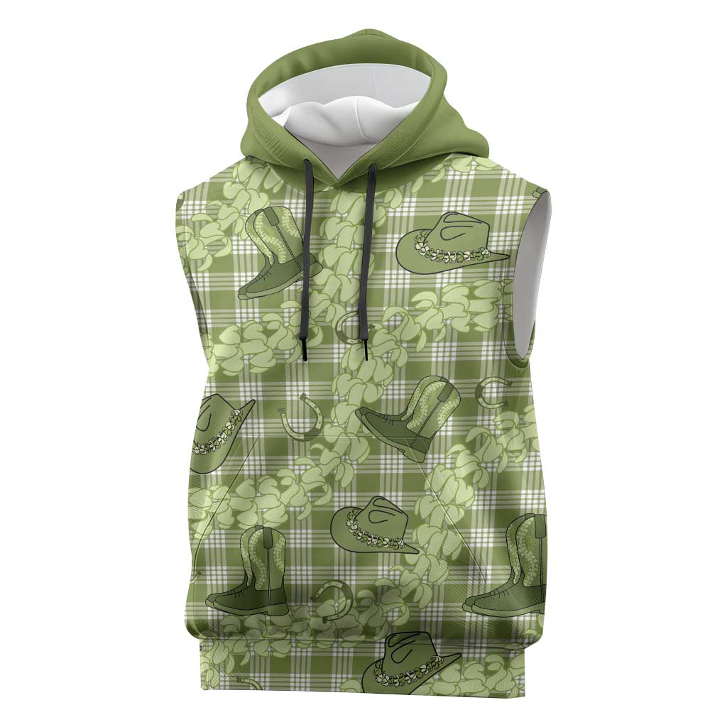 Lime Palaka Hawaii Cowboy Sleeveless Hoodie Puakenikeni Lei Paniolo Papale Seamless Vibes - Polynesian Pride