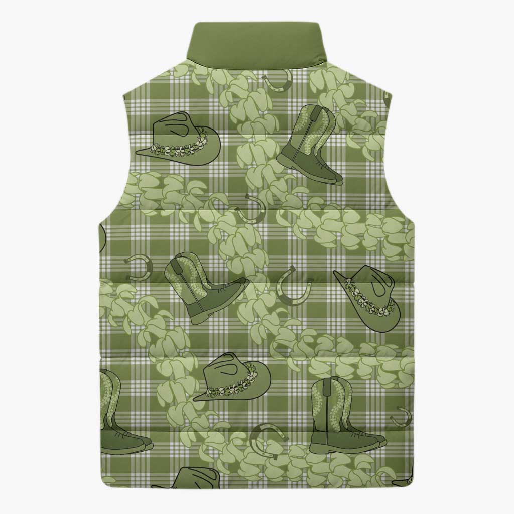 Lime Palaka Hawaii Cowboy Sleeveless Puffer Jacket Puakenikeni Lei Paniolo Papale Seamless Vibes - Polynesian Pride