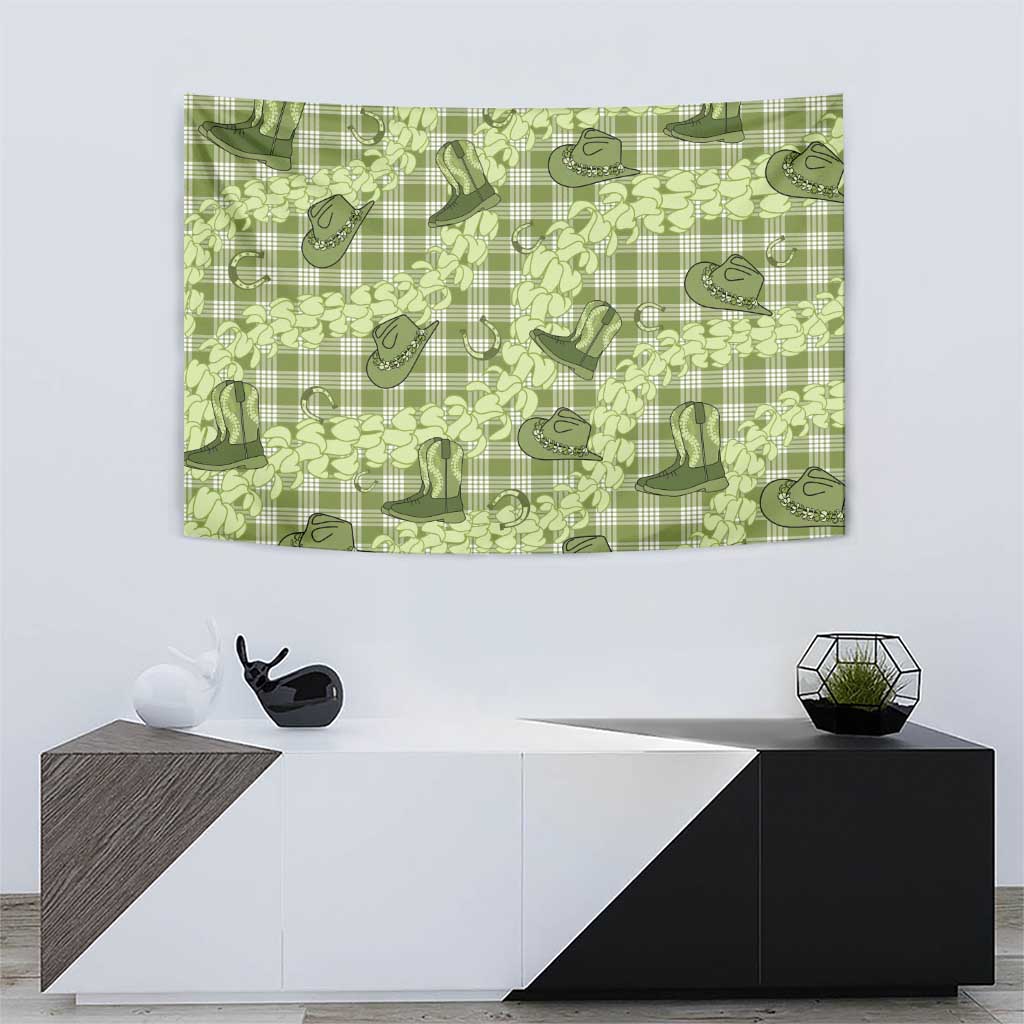 Lime Palaka Hawaii Cowboy Tapestry Puakenikeni Lei Paniolo Papale Seamless Vibes - Polynesian Pride
